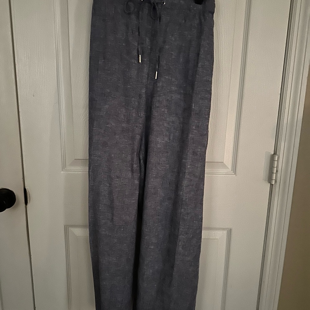 Anne Klein Heathered Navy Blue Wide-Leg Drawstring Sweatpants